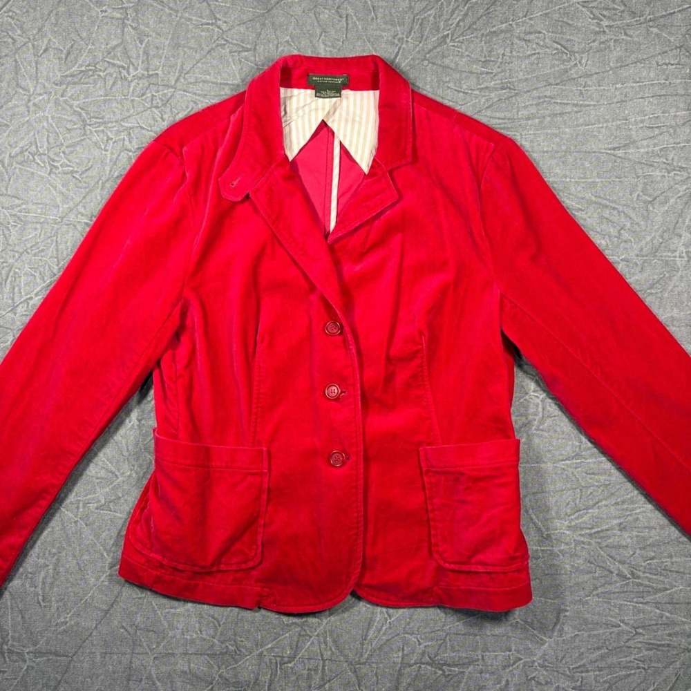 Great Northwest Red Cotton Corduroy Blazer Jacket Womens Large 3 Button Pockets